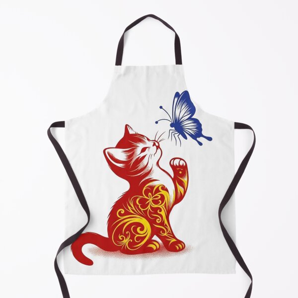 Item preview, Red Cat Butterfly Ornate Tribal Filigree Kitten Art designed and sold by Golden Threads Studio.