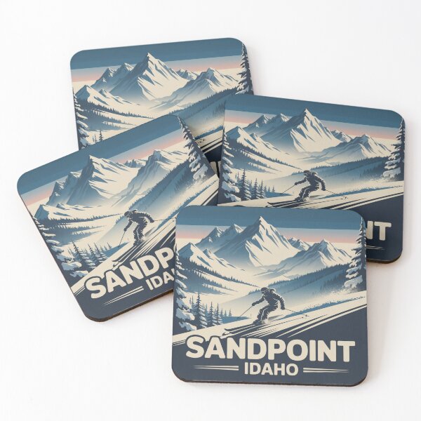 Item preview, Sandpoint Idaho Ski Poster – Vintage Winter Mountain Skiing Design designed and sold by ArcticFoxStudio.