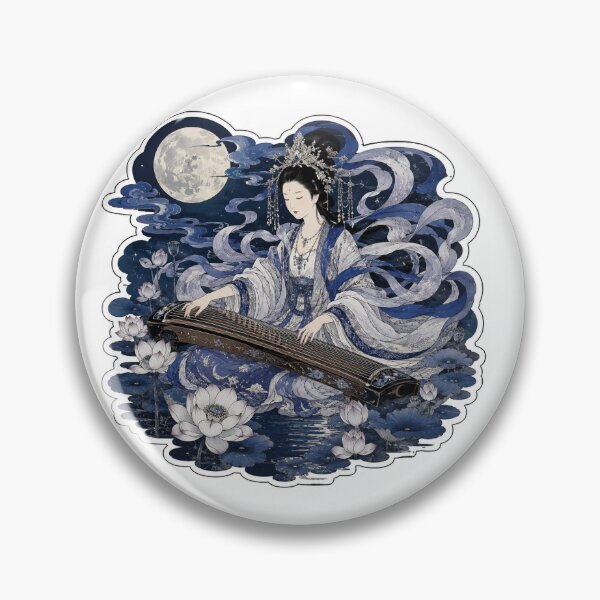 Item preview, Tennyo Moon Sticker | Japanese Celestial Maiden Koto Lotus Night Art designed and sold by SeiMeets.