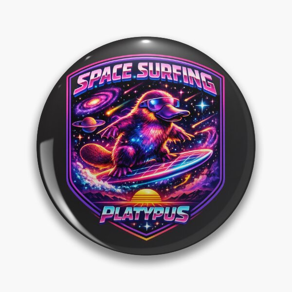 Item preview, Cosmic Platypus Surfing the Galaxy – Retro Neon Space Animal designed and sold by shorethings.