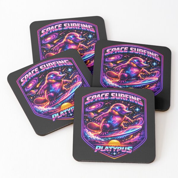 Item preview, Cosmic Platypus Surfing the Galaxy – Retro Neon Space Animal designed and sold by shorethings.