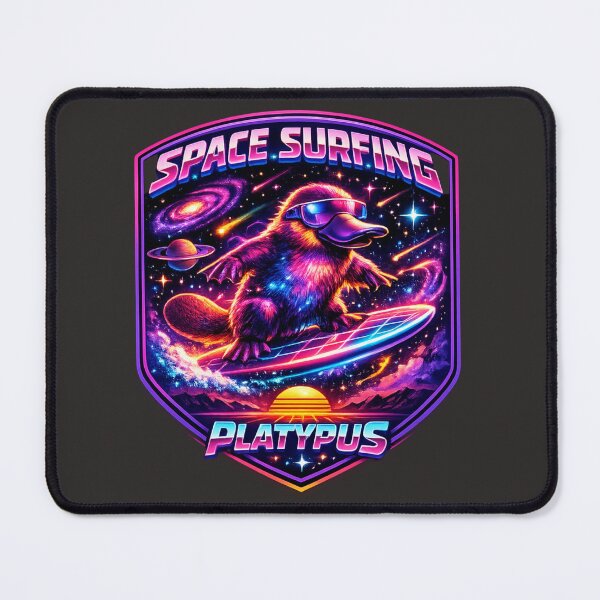 Item preview, Cosmic Platypus Surfing the Galaxy – Retro Neon Space Animal designed and sold by shorethings.