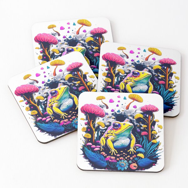 Item preview, Psychedelic Neon Frog and Mushrooms Trippy Art designed and sold by AXENT Designs.