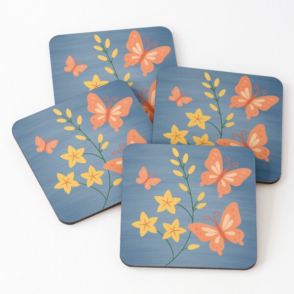 Item preview, Orange Butterflies and Yellow Flowers on Blue designed and sold by Lougud.