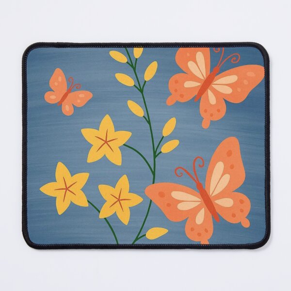 Item preview, Orange Butterflies and Yellow Flowers on Blue designed and sold by Lougud.