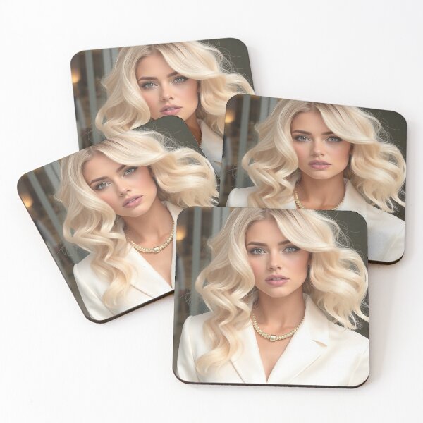 Item preview, Elegant Blonde Woman with Wavy Hair in White Blazer designed and sold by IntelliMindDesigns.
