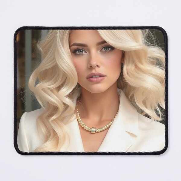 Item preview, Elegant Blonde Woman with Wavy Hair in White Blazer designed and sold by IntelliMindDesigns.