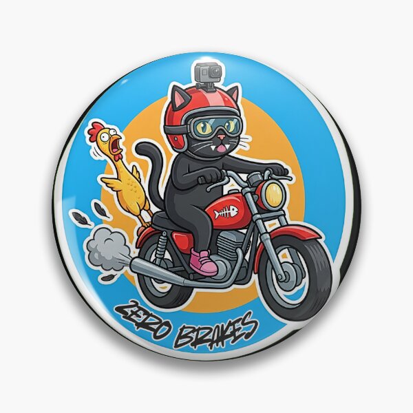 Item preview, Bad Brakes Funny Cat Riding Motorcycle with Chicken Cartoon Sticker designed and sold by Jankes88.