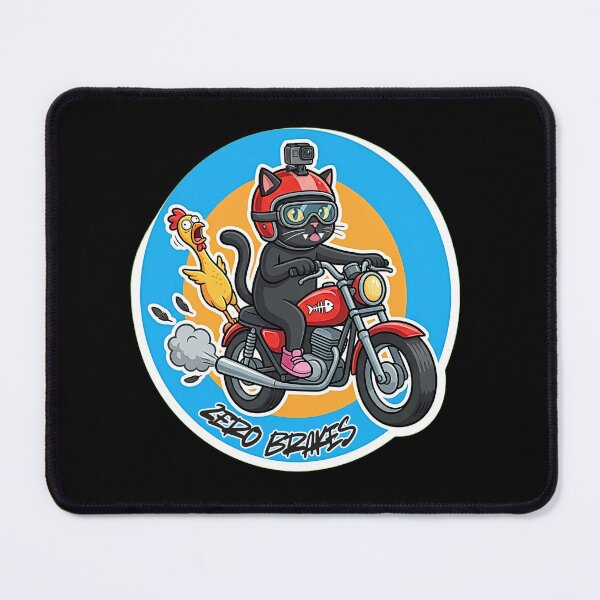 Item preview, Bad Brakes Funny Cat Riding Motorcycle with Chicken Cartoon Sticker designed and sold by Jankes88.