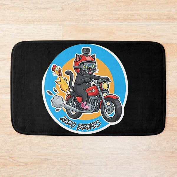 Item preview, Bad Brakes Funny Cat Riding Motorcycle with Chicken Cartoon Sticker designed and sold by Jankes88.