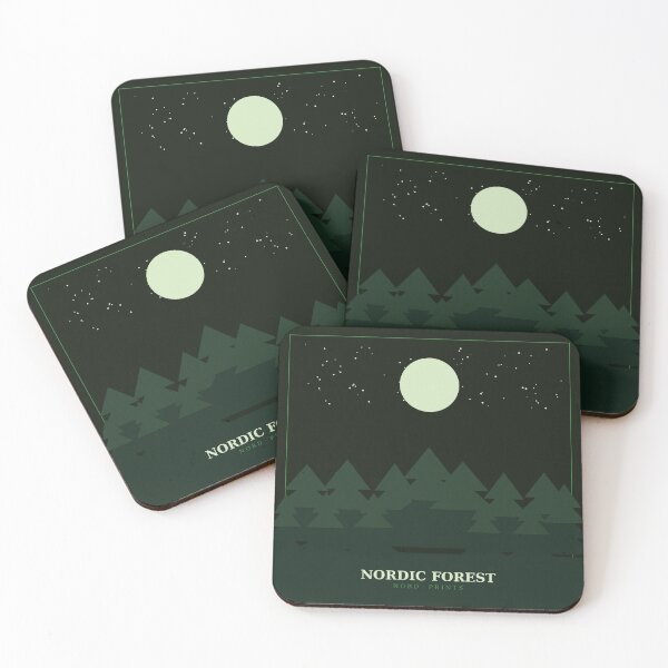 Item preview, Nordic Forest Night Print – Green & Moon designed and sold by NordPrintsStudio.