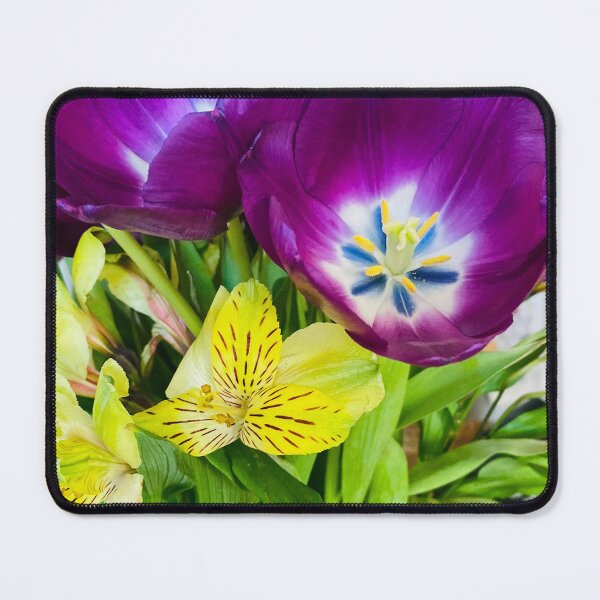 Item preview, Vibrant Purple Tulip and Yellow Alstroemeria Floral Bouquet designed and sold by BalkanBloom.