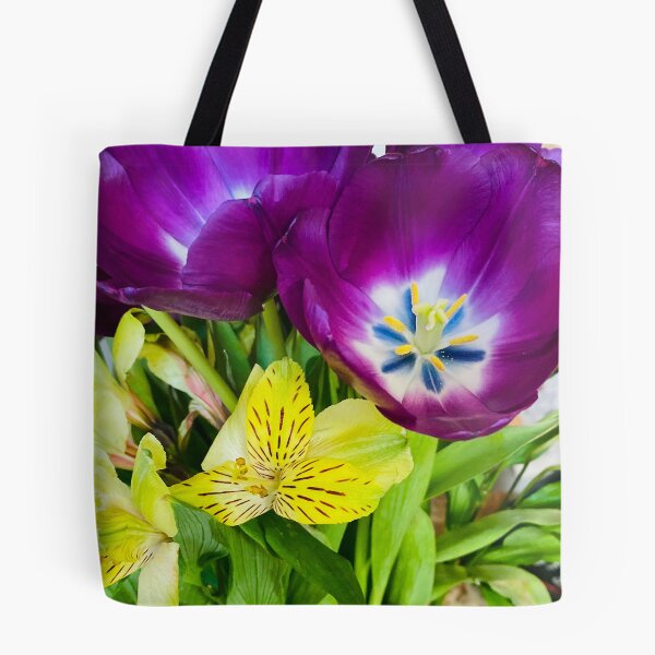 Item preview, Vibrant Purple Tulip and Yellow Alstroemeria Floral Bouquet designed and sold by BalkanBloom.