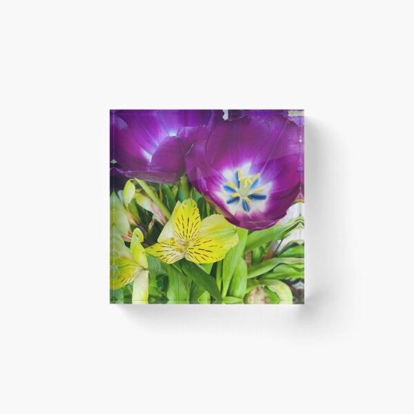 Item preview, Vibrant Purple Tulip and Yellow Alstroemeria Floral Bouquet designed and sold by BalkanBloom.