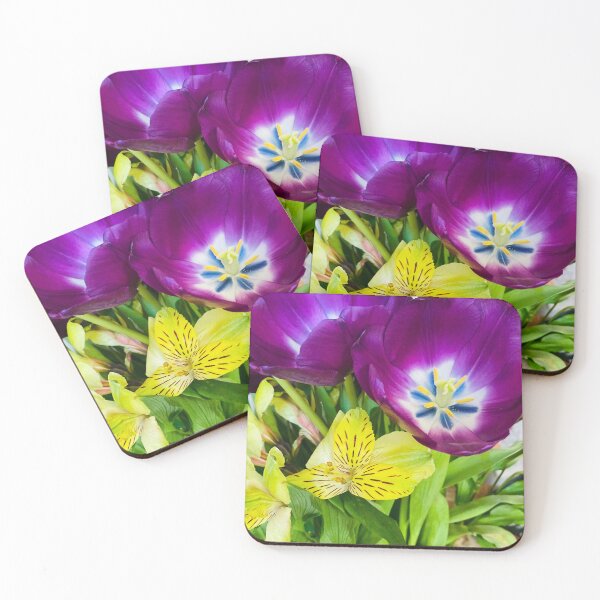 Item preview, Vibrant Purple Tulip and Yellow Alstroemeria Floral Bouquet designed and sold by BalkanBloom.