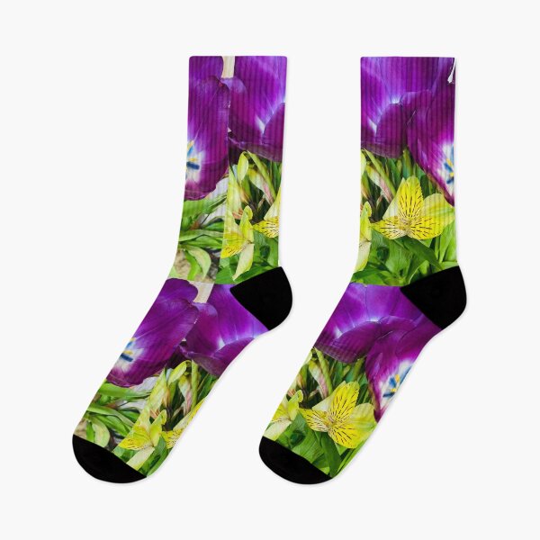 Item preview, Vibrant Purple Tulip and Yellow Alstroemeria Floral Bouquet designed and sold by BalkanBloom.