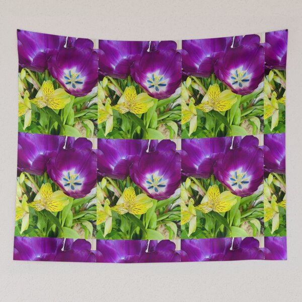 Item preview, Vibrant Purple Tulip and Yellow Alstroemeria Floral Bouquet designed and sold by BalkanBloom.