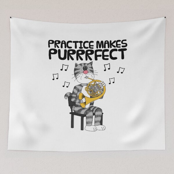 Item preview, Cat Playing French Horn, Practice Makes Purrrfect, Musician designed and sold by doodlerob.