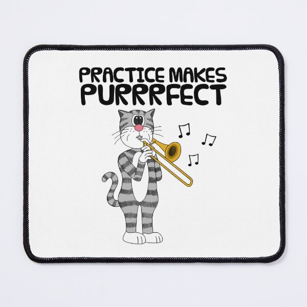 Item preview, Cat Playing Trombone, Practice Makes Purrrfect, Musician Funny designed and sold by doodlerob.