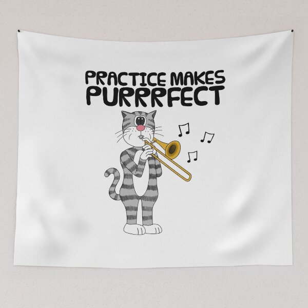 Item preview, Cat Playing Trombone, Practice Makes Purrrfect, Musician Funny designed and sold by doodlerob.