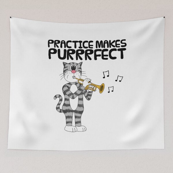 Item preview, Cat Playing Trumpet, Practice Makes Purrrfect, Musician Funny designed and sold by doodlerob.