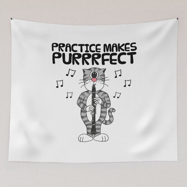 Item preview, Cat Playing Clarinet, Practice Makes Purrrfect, Musician Funny designed and sold by doodlerob.