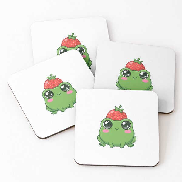 Item preview, Cute Kawaii Chibi Strawberry Hat Blushy Frog designed and sold by DuckOddity.