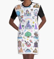 Happiest Place on Earth Collection. It's a Small World, Haunted Mansion, Princess Castle, Manatee, Ferris Wheel Theme Park. Graphic T-Shirt Dress