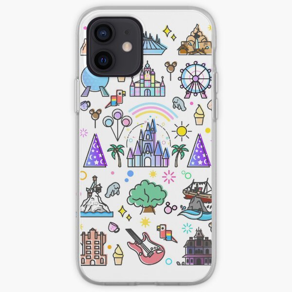 Happiest Place on Earth Collection. It's a Small World, Haunted Mansion, Princess Castle, Manatee, Ferris Wheel Theme Park. iPhone Soft Case