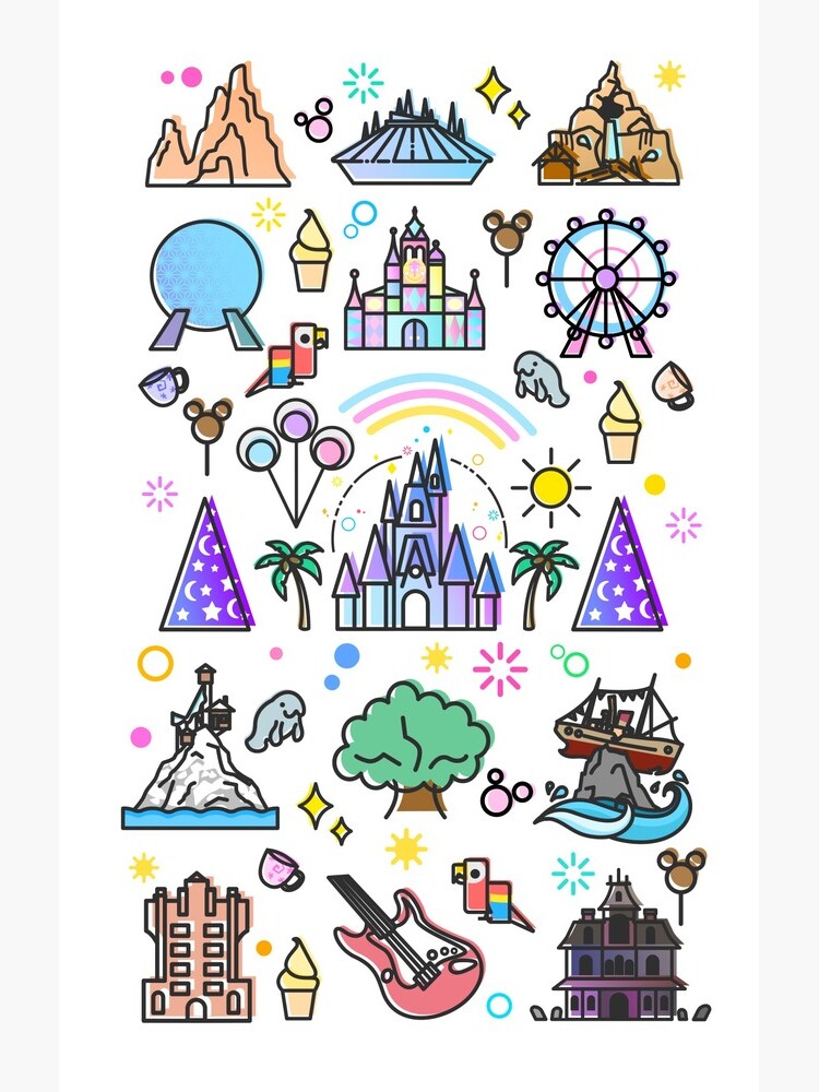 Happiest Place on Earth Collection. It's a Small World, Haunted Mansion, Princess Castle, Manatee, Ferris Wheel Theme Park. by tachadesigns