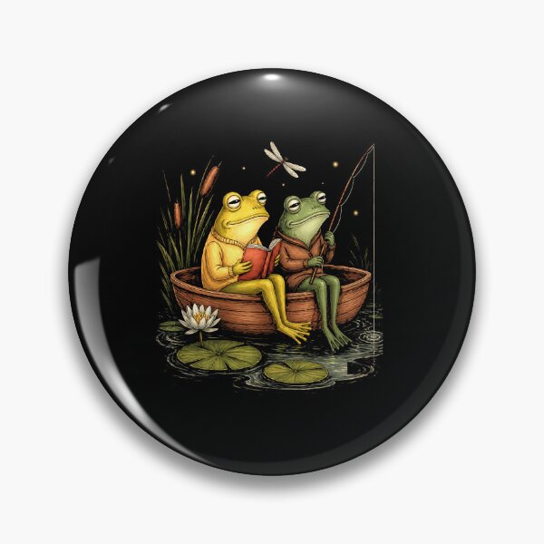 Item preview, Whimsical Frogs Fishing and Reading in Moonlit Pond designed and sold by MiALopezArt.