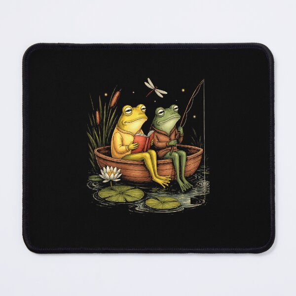 Item preview, Whimsical Frogs Fishing and Reading in Moonlit Pond designed and sold by MiALopezArt.