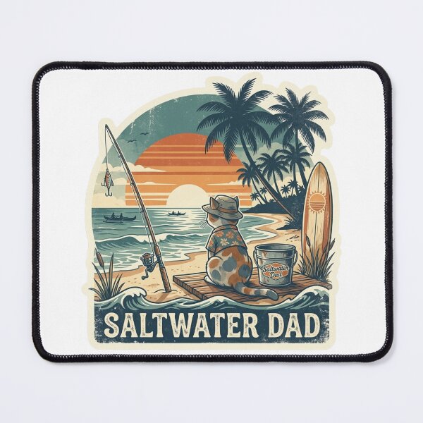 Item preview, Saltwater Dad Vintage Hawaiian Fishing & Surf Cat Design designed and sold by LaniDigitalNook.