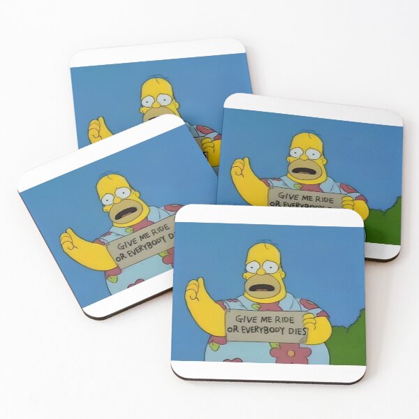 Item preview, Homer overweight with sign 'Give Ride or Everybody Dies' Funny Cartoon Moment designed and sold by DohLab.