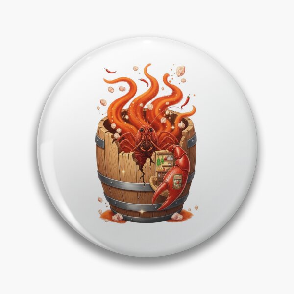 Item preview, Bright Red Crawfish Emerging from Cracked Barrel with Flames and Chili designed and sold by AbanoubStore.