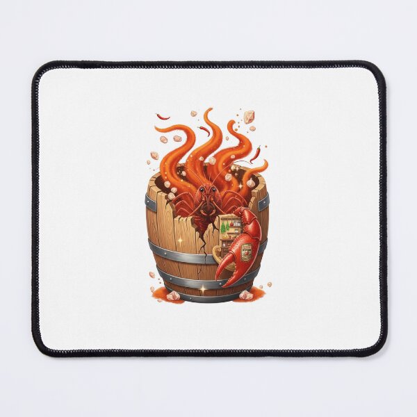 Item preview, Bright Red Crawfish Emerging from Cracked Barrel with Flames and Chili designed and sold by AbanoubStore.