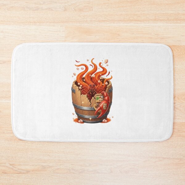 Item preview, Bright Red Crawfish Emerging from Cracked Barrel with Flames and Chili designed and sold by AbanoubStore.