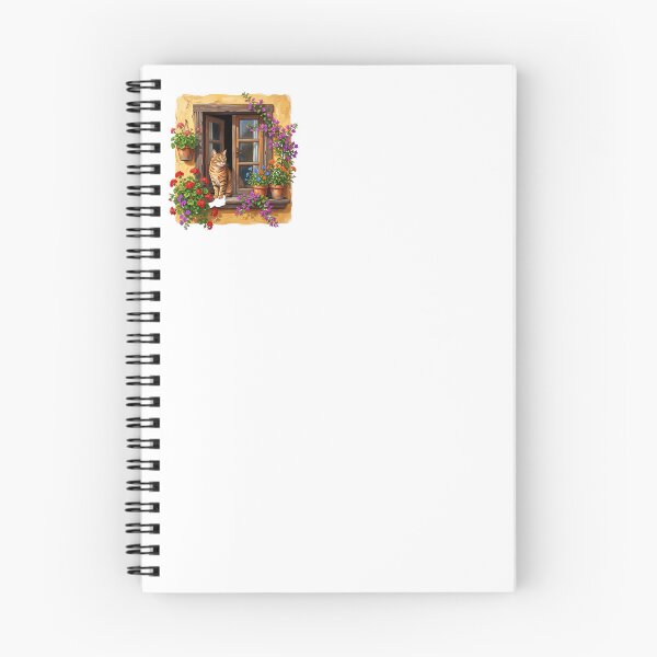 Item preview, Cute Orange Tabby Cat in Open Window - Rustic Mediterranean Floral Art designed and sold by PictoVibe.