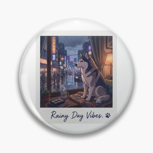 Item preview, Cozy Husky Lo-Fi Hip Hop Aesthetic - Rainy Day Vibes Polaroid Art designed and sold by PictoVibe.