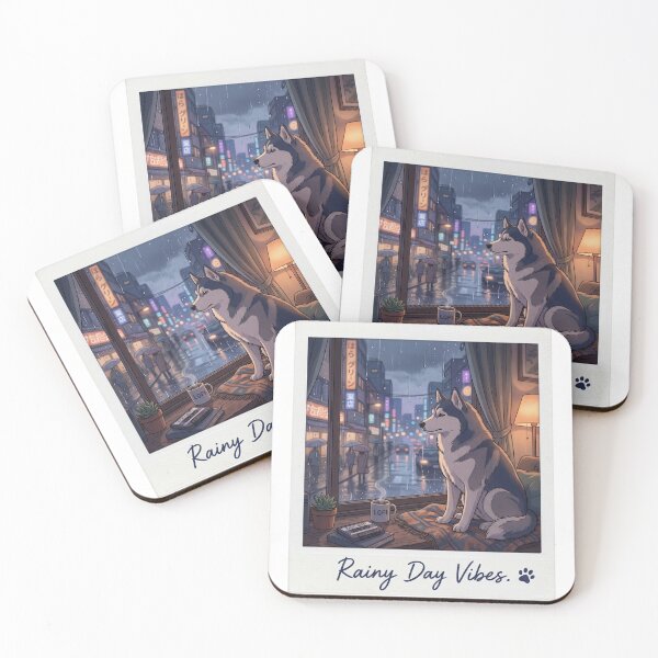 Item preview, Cozy Husky Lo-Fi Hip Hop Aesthetic - Rainy Day Vibes Polaroid Art designed and sold by PictoVibe.