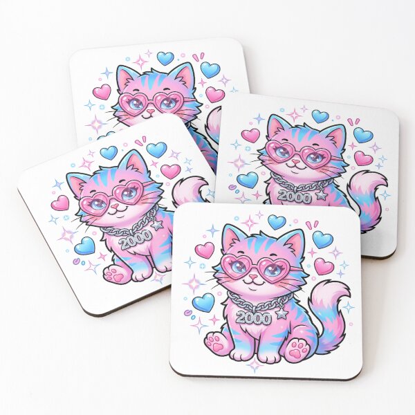 Item preview, Y2K Aesthetic Pink Kawaii Cat - Cute 2000s Heart Sunglasses Kitten designed and sold by PictoVibe.