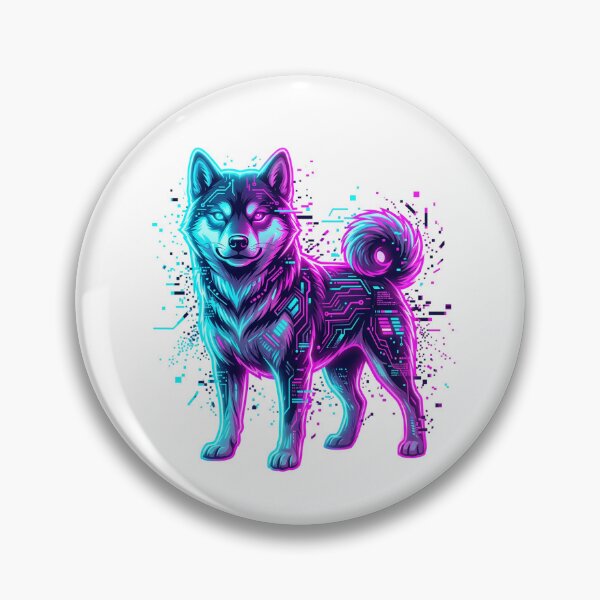 Item preview, Cyberpunk Neon Shiba Inu Dog - Futuristic Glitch Art Akita Husky designed and sold by PictoVibe.