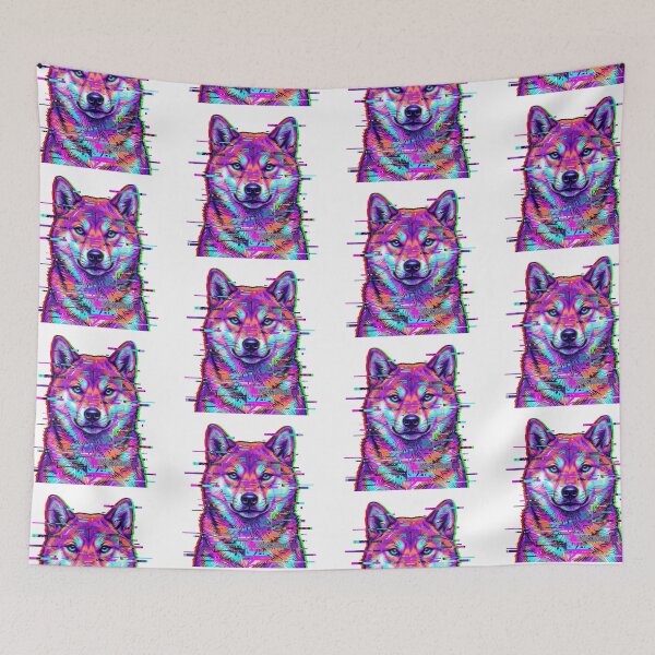 Item preview, Retro Glitch Art Shiba Inu - Cyberpunk Neon Wolf Dog Portrait designed and sold by PictoVibe.