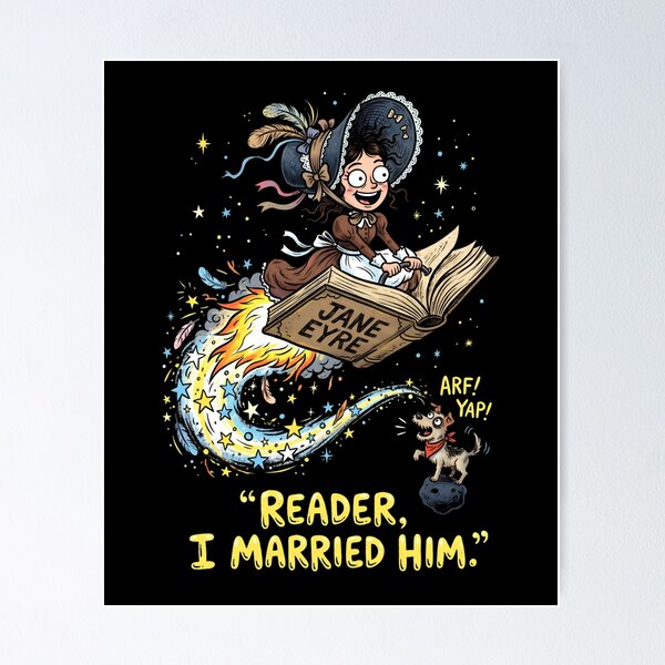 Item preview, Jane Eyre Reader I Married Him Funny Cartoon Flight designed and sold by Fenay Designs.