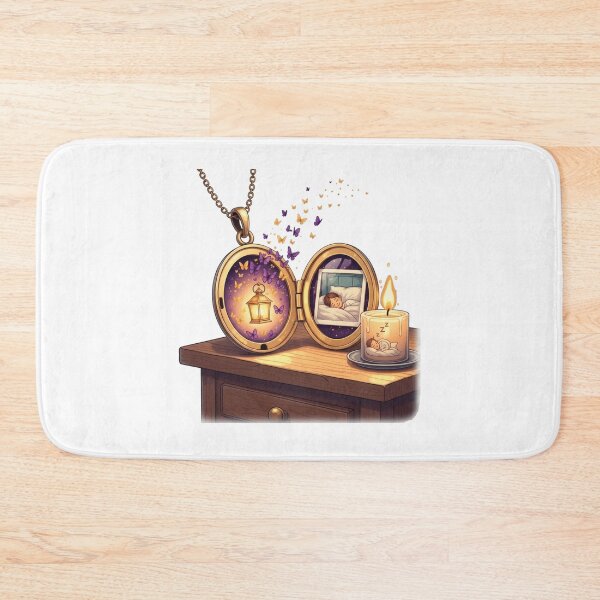 Item preview, Golden Locket on Wooden Table Glowing with Butterflies and Lantern Holding Sleeping Child designed and sold by AbanoubStore.