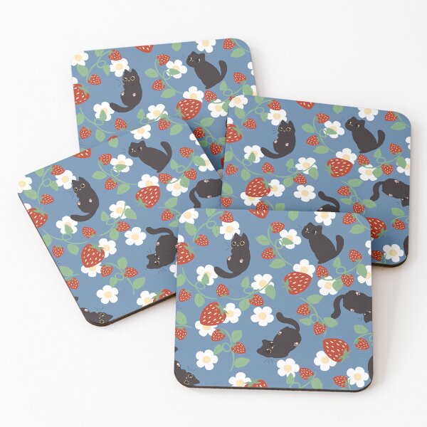 Item preview, Strawberry Vine Black Cat Blue designed and sold by GinandFizzy.
