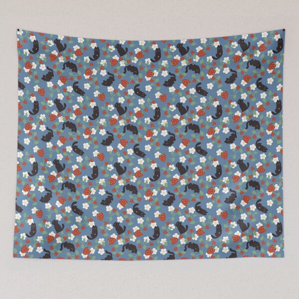 Item preview, Strawberry Vine Black Cat Blue designed and sold by GinandFizzy.