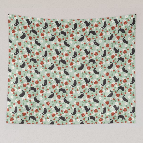 Item preview, Strawberry Vine Black Cat Green designed and sold by GinandFizzy.