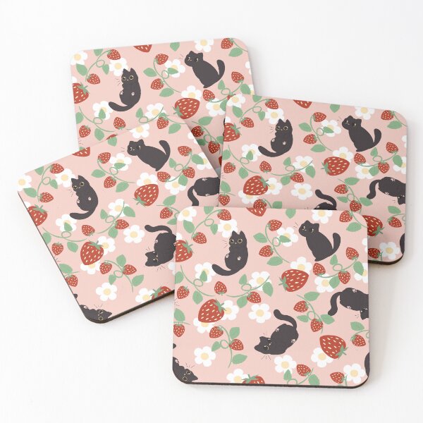 Item preview, Strawberry Vine Black Cat Pink designed and sold by GinandFizzy.