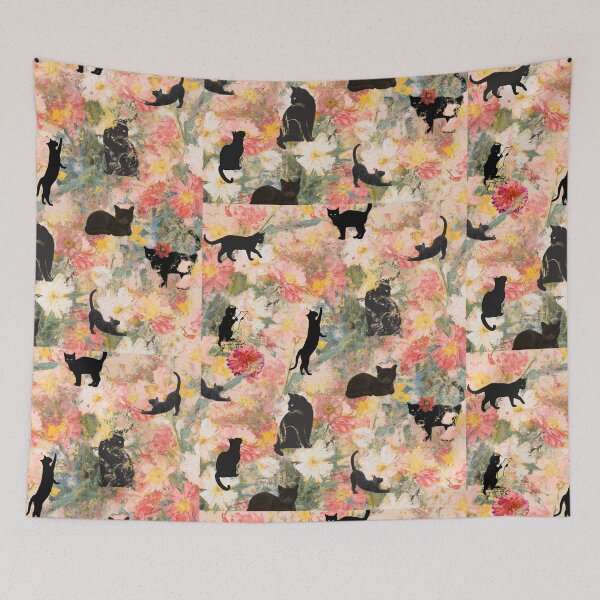Item preview, Black Cats Floral Cottagecore Pattern | Vintage Aesthetic Cat Lover Gift designed and sold by Asmaa Abdul-Azim.